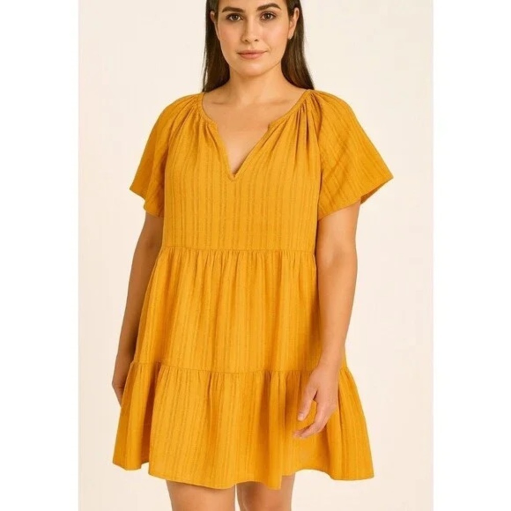Knox Rose Mustard Yellow Tiered Babydoll Dress Boho Cotton 2X